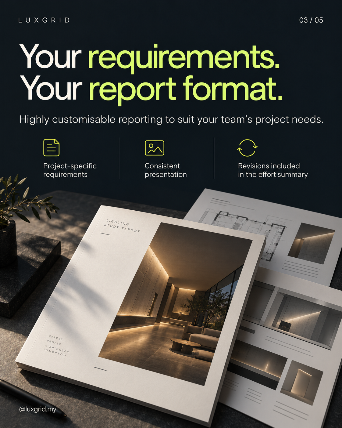 Luxgrid concept showing custom report presentation